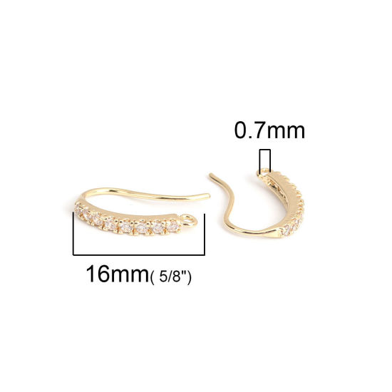 Bild von Messing Ohrring Ohrstecker 18K Vergoldet Unregelmäßig M/Öse Transparent Strass 16mm x 9mm, Drahtstärke: (19 gauge), 6 Stück