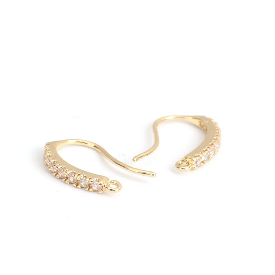 Bild von Messing Ohrring Ohrstecker 18K Vergoldet Unregelmäßig M/Öse Transparent Strass 16mm x 9mm, Drahtstärke: (19 gauge), 6 Stück