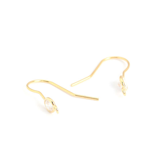 Bild von Messing Ohrring Ohrstecker 18K Vergoldet U-Form M/Öse Transparent Strass 18mm x 9mm, Drahtstärke: (21 gauge), 6 Stück