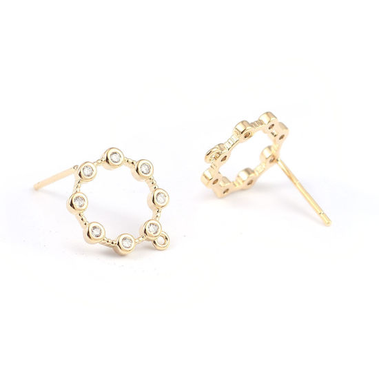 Bild von Messing Ohrring Ohrstecker 18K Vergoldet Ring M/Öse Transparent Strass 14mm x 13mm, Drahtstärke: (21 gauge), 4 Stück