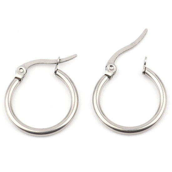 Picture of 304 Stainless Steel Hoop Earrings Silver Tone Circle Ring 19mm Dia., 2 PCs