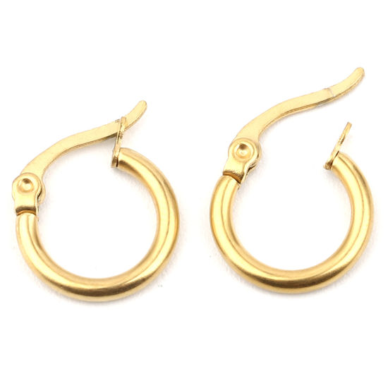 Picture of 2 PCs Vacuum Plating 304 Stainless Steel Hoop Earrings Gold Plated Circle Ring 14mm Dia.