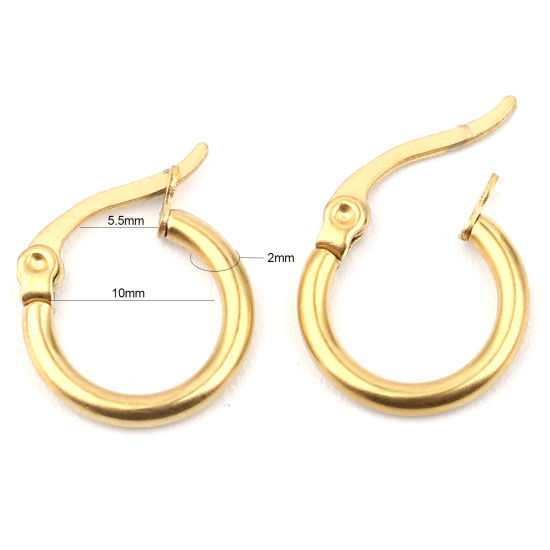 Picture of 2 PCs Vacuum Plating 304 Stainless Steel Hoop Earrings Gold Plated Circle Ring 14mm Dia.