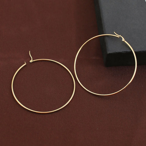 Picture of 2 PCs Vacuum Plating 304 Stainless Steel Hoop Earrings Gold Plated Circle Ring 14mm Dia.