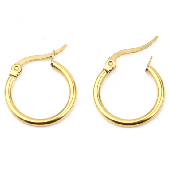 Picture of 2 PCs Vacuum Plating 304 Stainless Steel Hoop Earrings Gold Plated Circle Ring 19mm Dia.