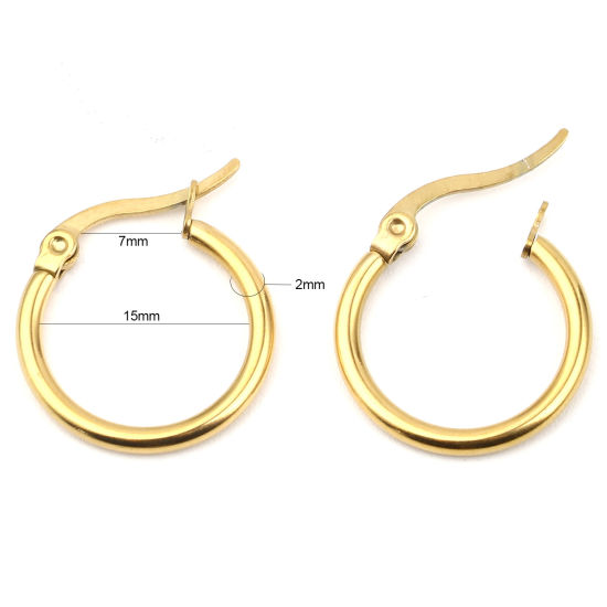 Picture of 2 PCs Vacuum Plating 304 Stainless Steel Hoop Earrings Gold Plated Circle Ring 19mm Dia.