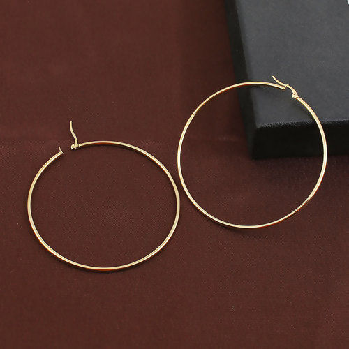 Picture of 2 PCs Vacuum Plating 304 Stainless Steel Hoop Earrings Gold Plated Circle Ring 19mm Dia.