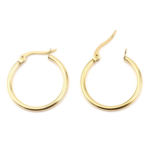 Picture of 2 PCs Vacuum Plating 304 Stainless Steel Hoop Earrings Gold Plated Circle Ring 24mm Dia.