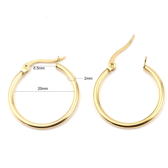 Picture of 2 PCs Vacuum Plating 304 Stainless Steel Hoop Earrings Gold Plated Circle Ring 24mm Dia.