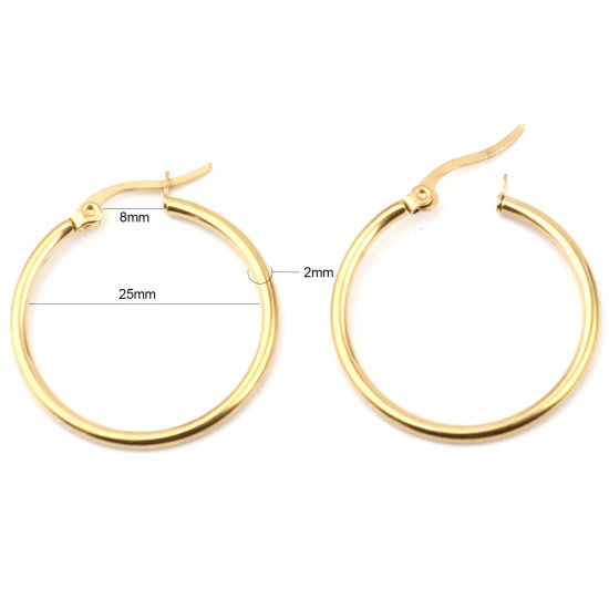 Picture of 2 PCs Vacuum Plating 304 Stainless Steel Hoop Earrings Gold Plated Circle Ring 29mm Dia.