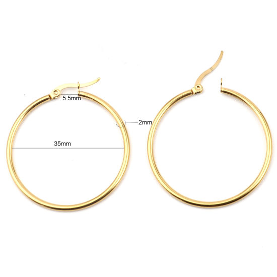 Picture of 2 PCs Vacuum Plating 304 Stainless Steel Hoop Earrings Gold Plated Circle Ring 39mm Dia.