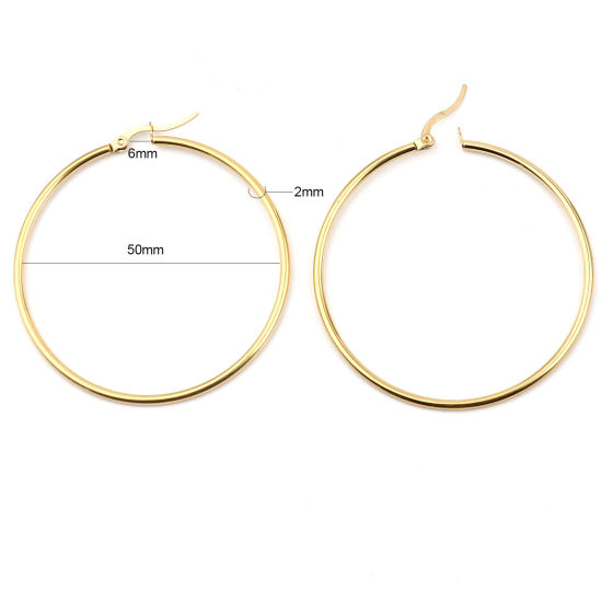 Picture of 2 PCs Vacuum Plating 304 Stainless Steel Hoop Earrings Gold Plated Circle Ring 5.4cm Dia.