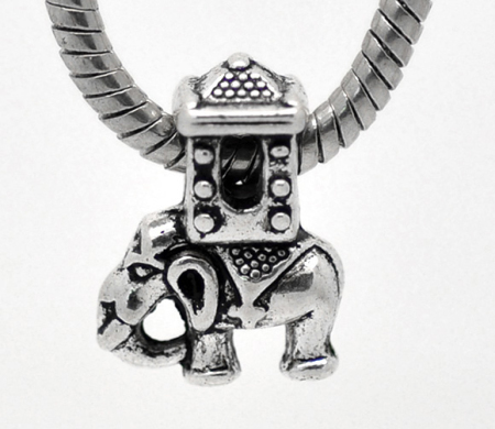 10 Stück Zinklegierung Charm-Perlen mit großem Loch im europäischen Stil Antiksilber Elefant 20mm x 15mm, Loch: Ca. 5mm