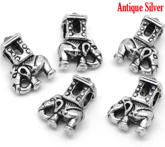 Picture of 10 PCs Zinc Based Alloy European Style Large Hole Charm Beads Antique Silver Color Elephant Animal 20mm x 15mm, Hole: Approx 5mm
