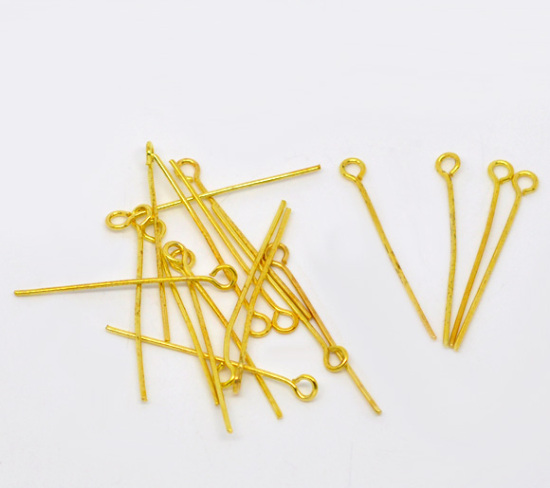 Picture of Alloy Eye Pins Gold Plated 26mm(1") long, 0.7mm (21 gauge), 600 PCs