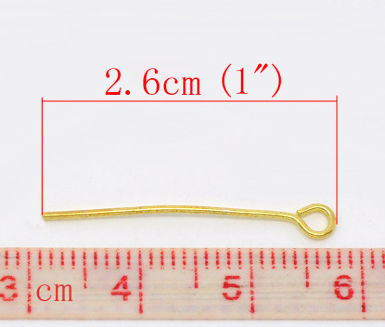 Picture of Alloy Eye Pins Gold Plated 26mm(1") long, 0.7mm (21 gauge), 600 PCs
