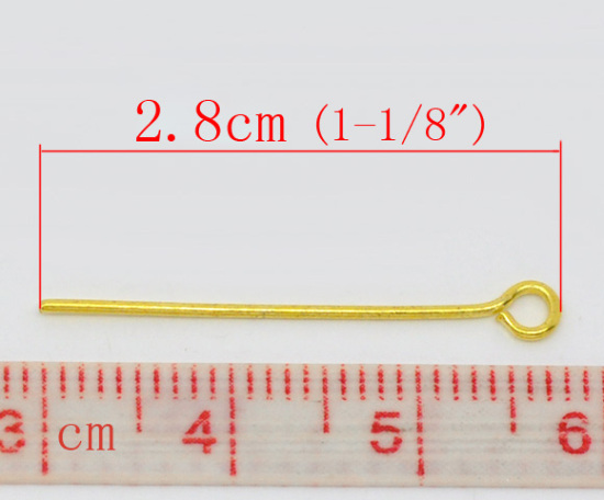 Picture of Alloy Eye Pins Gold Plated 28mm(1 1/8") long, 0.7mm (21 gauge), 500 PCs