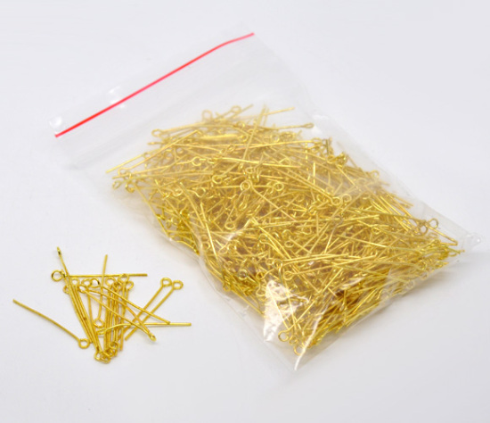 Picture of Alloy Eye Pins Gold Plated 28mm(1 1/8") long, 0.7mm (21 gauge), 500 PCs