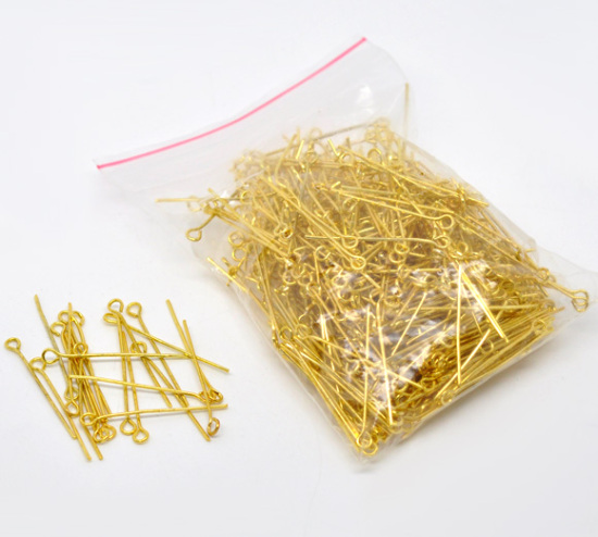 Picture of Alloy Eye Pins Gold Plated 3cm(1 1/8") long, 0.7mm (21 gauge), 500 PCs