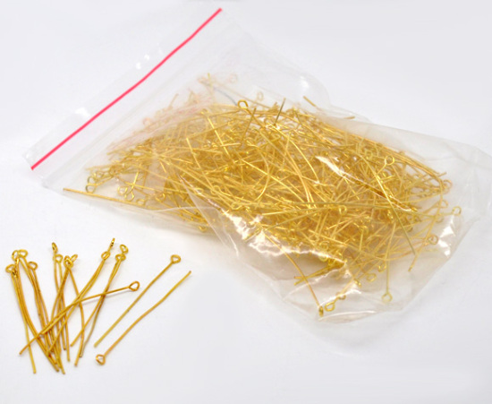 Picture of Alloy Eye Pins Gold Plated 5cm(2") long, 0.7mm(21 gauge), 300 PCs