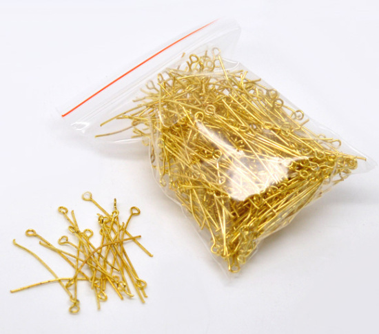 Picture of Alloy Eye Pins Gold Plated 3.5cm(1 3/8") long, 0.7mm (21 gauge), 400 PCs