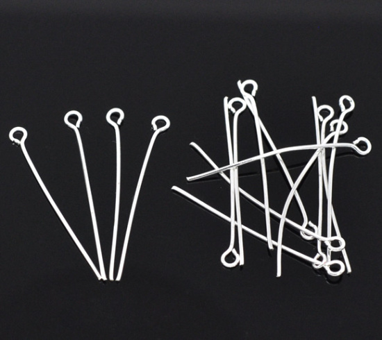 Picture of Alloy Eye Pins Silver Plated 3.5cm(1 3/8") long, 0.7mm (21 gauge), 400 PCs