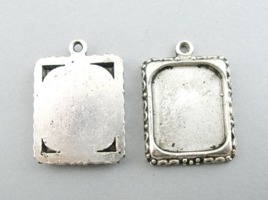 Picture of Zinc Based Alloy Cabochon Settings Pendants Rectangle Antique Silver Color (Fits 16mm x 13mm) 21mm x 18mm, 4 PCs