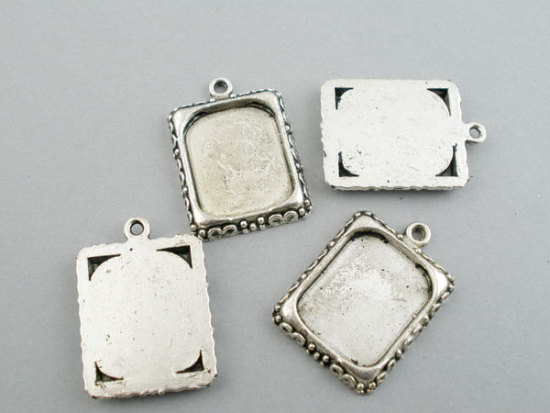 Picture of Zinc Based Alloy Cabochon Settings Pendants Rectangle Antique Silver Color (Fits 16mm x 13mm) 21mm x 18mm, 4 PCs
