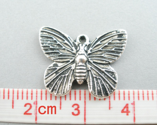 Picture of 50PCs Antique Silver Color Butterfly Charm Pendants 18x15mm