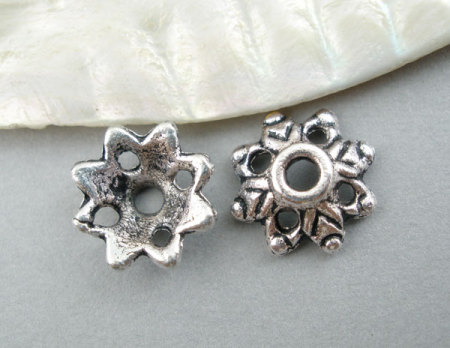Zinc Based Alloy Beads Caps Flower Antique Silver Color Leaf (Fit Beads Size: 8mm-12mm Dia.) 9mm x 3mm, 150 PCs