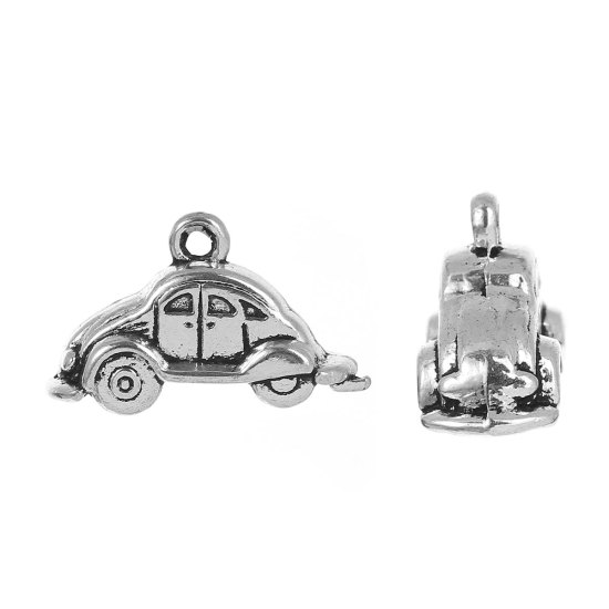 Image de Pendentifs en Alliage de Zinc 3D Voiture Voyage Argent Vieilli 24mm x 9mm, 20 Pcs