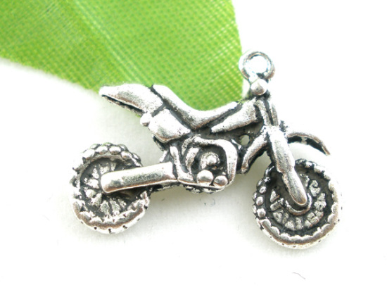 Picture of 30PCs Antique Silver Color motorcycle Charms Pendants 17x22mm