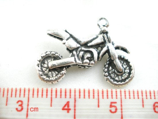 Picture of 30PCs Antique Silver Color motorcycle Charms Pendants 17x22mm