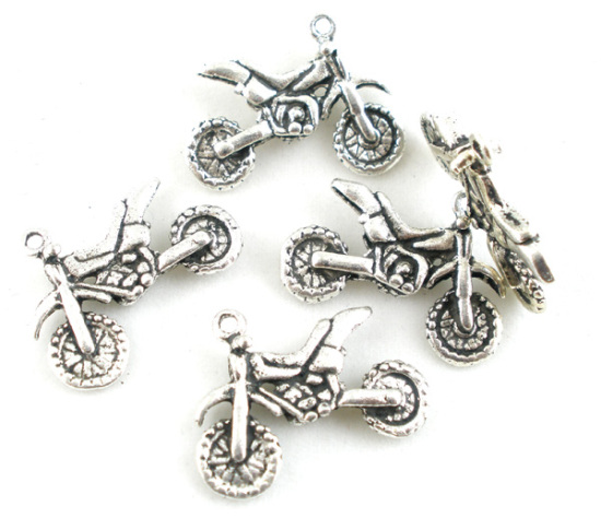 Picture of 30PCs Antique Silver Color motorcycle Charms Pendants 17x22mm