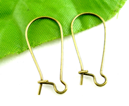 Picture of Alloy Kidney Ear Wire Hooks Earring Findings Antique Bronze 24mm x 11mm, Post/ Wire Size: (21 gauge), 250 PCs