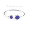 Imagen de 304 Acero Inoxidable Abierta Cuff Brazaletes Pulseras Tono de Plata Azul Ronda Elástico 18.3cm longitud, 1 Unidad