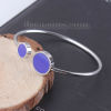 Imagen de 304 Acero Inoxidable Abierta Cuff Brazaletes Pulseras Tono de Plata Azul Ronda Elástico 18.3cm longitud, 1 Unidad