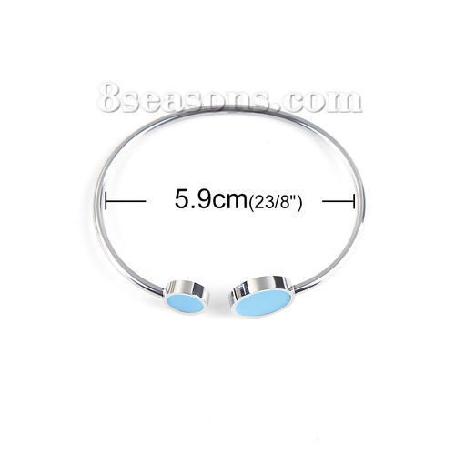 Immagine di 304 Acciaio Inossidabile Aprire Braccialetti Tono Argento Azzurro Tondo Elastico 18.3cmLunghezza, 1 Pz