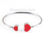 Picture of 304 Stainless Steel Open Cuff Bangles Bracelets Silver Tone Red Heart Elastic 18cm(7 1/8") long, 1 Piece