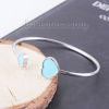 Imagen de 304 Acero Inoxidable Abierta Cuff Brazaletes Pulseras Tono de Plata Azul Cielo Corazón Elástico 18cm longitud, 1 Unidad