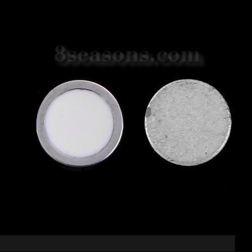Imagen de 304 Acero Inoxidable Pendientes Magnéticos Altos Tono de Plata Blanco Ronda Esmalte 8mm Dia., 1 Unidad