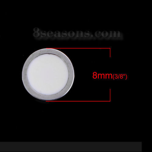 Imagen de 304 Acero Inoxidable Pendientes Magnéticos Altos Tono de Plata Blanco Ronda Esmalte 8mm Dia., 1 Unidad