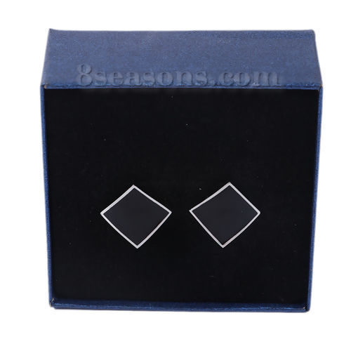 Immagine di 304 Acciaio Inossidabile Orecchini a Perno Tono Argento Nero Rombo Smalto 21mm x 12mm, Posta / Filo Dimensione: (21 misura), 1 Paio