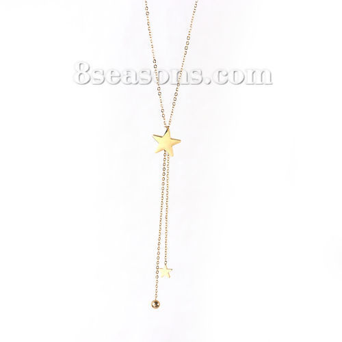 Imagen de 304 Acero Inoxidable Collares Chapado en Oro Estrellas de cinco puntos 42cm longitud, 1 Unidad