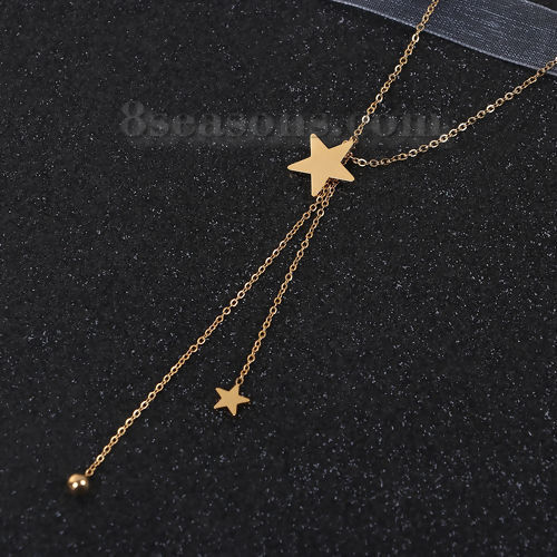 Imagen de 304 Acero Inoxidable Collares Chapado en Oro Estrellas de cinco puntos 42cm longitud, 1 Unidad