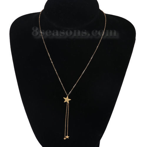 Imagen de 304 Acero Inoxidable Collares Chapado en Oro Estrellas de cinco puntos 42cm longitud, 1 Unidad