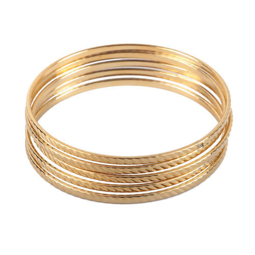 Image de Bracelets en 304 Acier Inoxydable Empilage Rond Rayées Doré 22.5cm 1 Kit(5 Pcs/Kit)