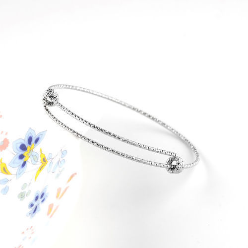 Bild von Edelstahl Erweiterbar Armband Zwei Verstellschnallen Silberfarbe Rund Elastisch 26cm lang, 1 Stück