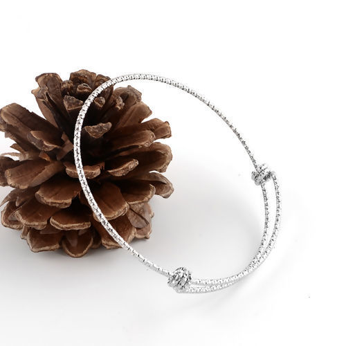 Bild von Edelstahl Erweiterbar Armband Zwei Verstellschnallen Silberfarbe Rund Elastisch 26cm lang, 1 Stück