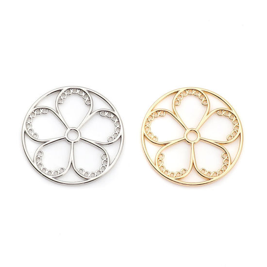 Bild von 10 Stück Zinklegierung Anhänger Silberfarbe Rund Blumen Hohl 3.7cm Dia.